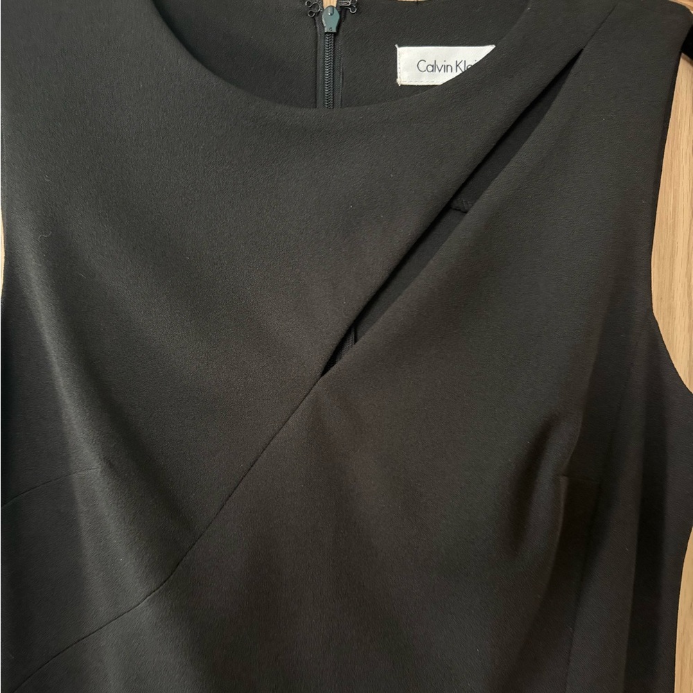Calvin Klein Black Asymmetrical Midi Sheath Dress Sleeveless Career Office Small - Picture 8 of 13